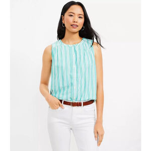 LOFT Green and White Striped Blouse
